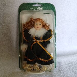 Celebrate Holiday Angel 5 1/2 Inch Hand Painted Bisque Porcelain Doll Sears 2002